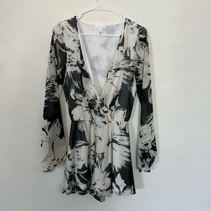 Black and white floral romper